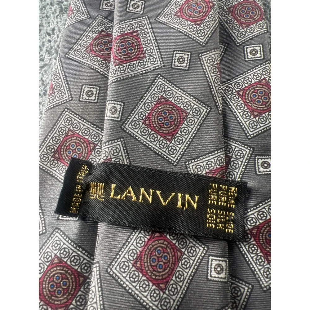 Lanvin Silk‎ Tie Geometric Pattern Gray Red Men's Necktie